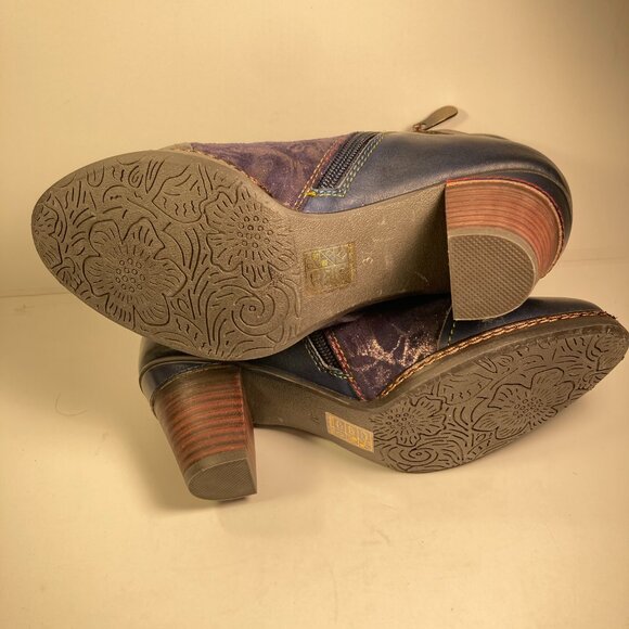L'artiste, Socute TP Spring Step Navy Leather and Suede Booties.  Size 6.5 - Picture 8 of 10